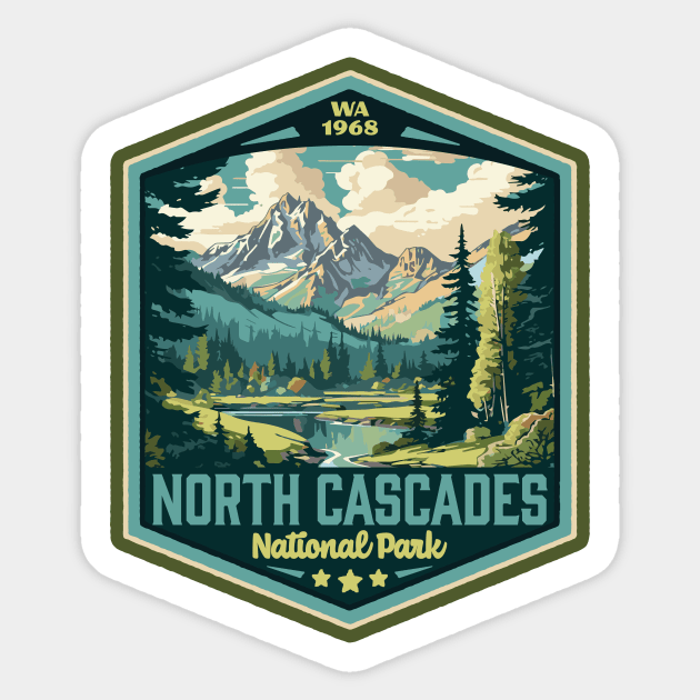 North Cascades National Park Vintage WPA Style Outdoor Badge Sticker by GIANTSTEPDESIGN